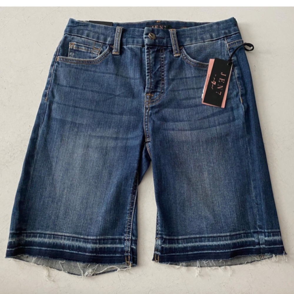 Jen 7 by 7 For All Mankind Jean Shorts Blue Raw Hem Bermuda Nwt 4